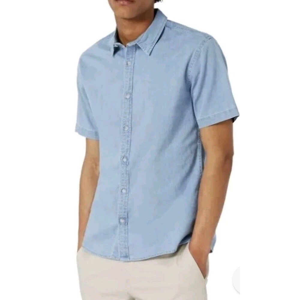 Topman Light Wash Blue Denim Short Sleeve Button Down Shirt Men’s XXL Coastal